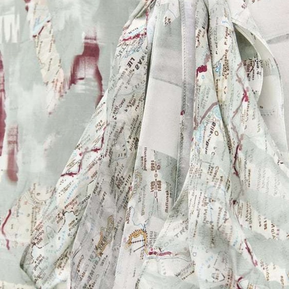 Zara ZW Collection Printed Tied Shirt Blouse Green Burgundy Mulicolored Small - Picture 8 of 11